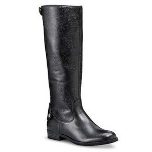 Merona Women's Erin Black Leather Riding Boots Extended Calf